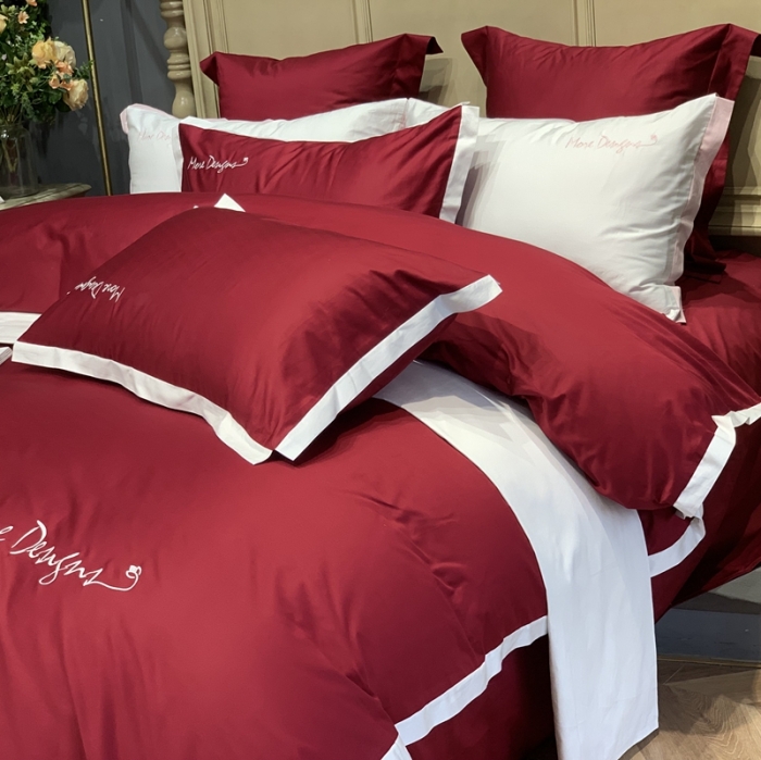 91家纺网 家纺一手货源 找家纺 缔缦家纺 2022新款100支长绒棉福利跑量款四件套-年华 酒红