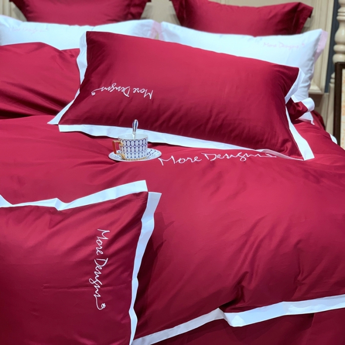 91家纺网 家纺一手货源 找家纺 缔缦家纺 2022新款100支长绒棉福利跑量款四件套-年华 酒红