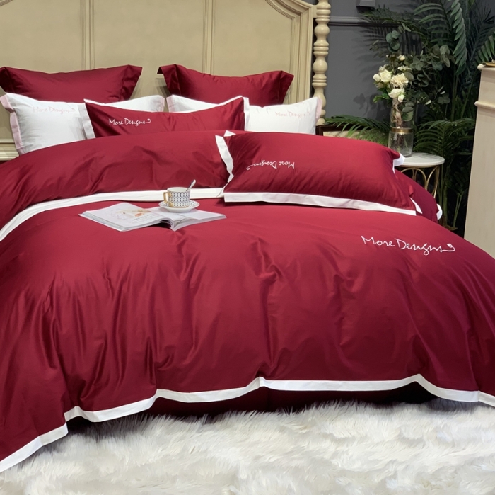 91家纺网 家纺一手货源 找家纺 缔缦家纺 2022新款100支长绒棉福利跑量款四件套-年华 酒红