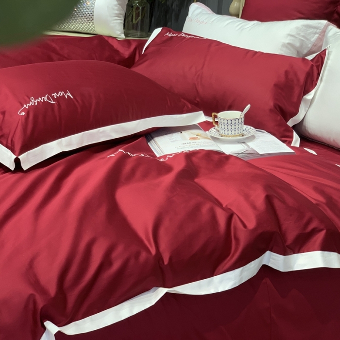 91家纺网 家纺一手货源 找家纺 缔缦家纺 2022新款100支长绒棉福利跑量款四件套-年华 酒红