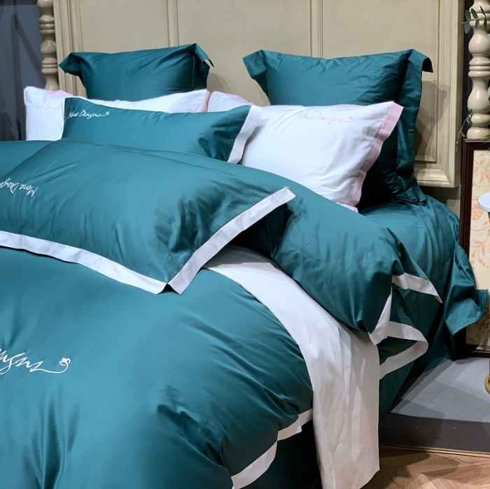 91家纺网 家纺一手货源 找家纺 缔缦家纺 2022新款100支长绒棉福利跑量款四件套-年华 墨绿