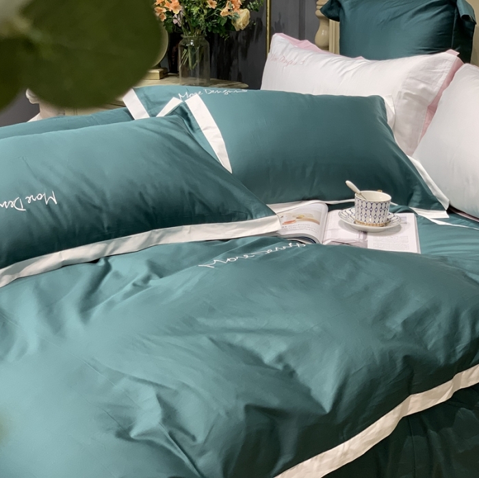 91家纺网 家纺一手货源 找家纺 缔缦家纺 2022新款100支长绒棉福利跑量款四件套-年华 墨绿