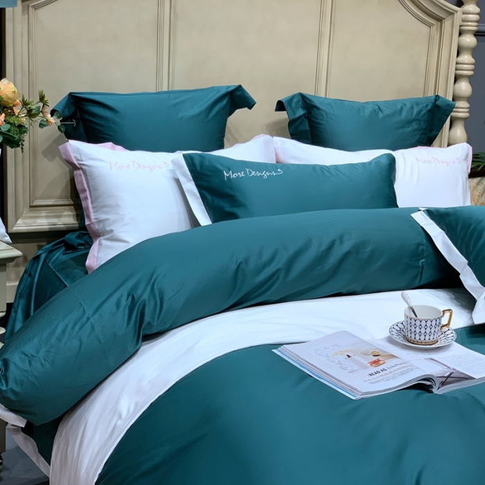 91家纺网 家纺一手货源 找家纺 缔缦家纺 2022新款100支长绒棉福利跑量款四件套-年华 墨绿