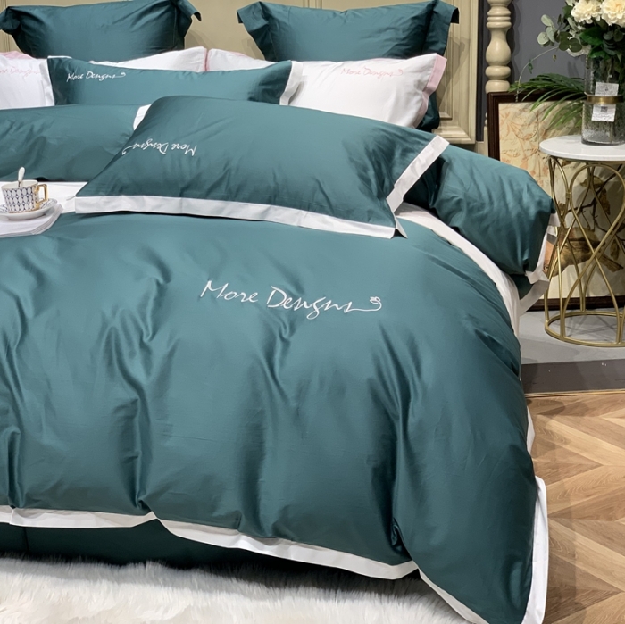 91家纺网 家纺一手货源 找家纺 缔缦家纺 2022新款100支长绒棉福利跑量款四件套-年华 墨绿