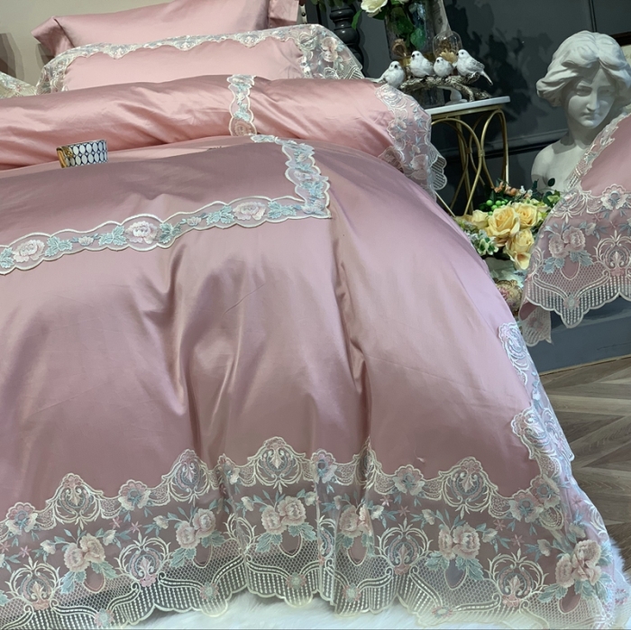 91家纺网 家纺一手货源 找家纺 总 缔缦家纺 2022新款100支长绒棉蕾丝系列四件套-蕊初