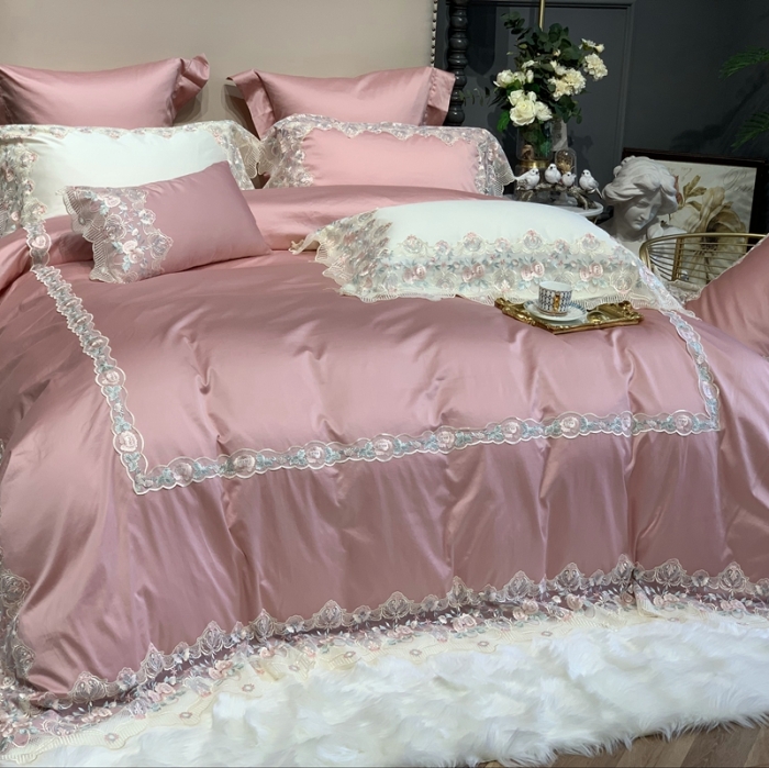 91家纺网 家纺一手货源 找家纺 总 缔缦家纺 2022新款100支长绒棉蕾丝系列四件套-蕊初