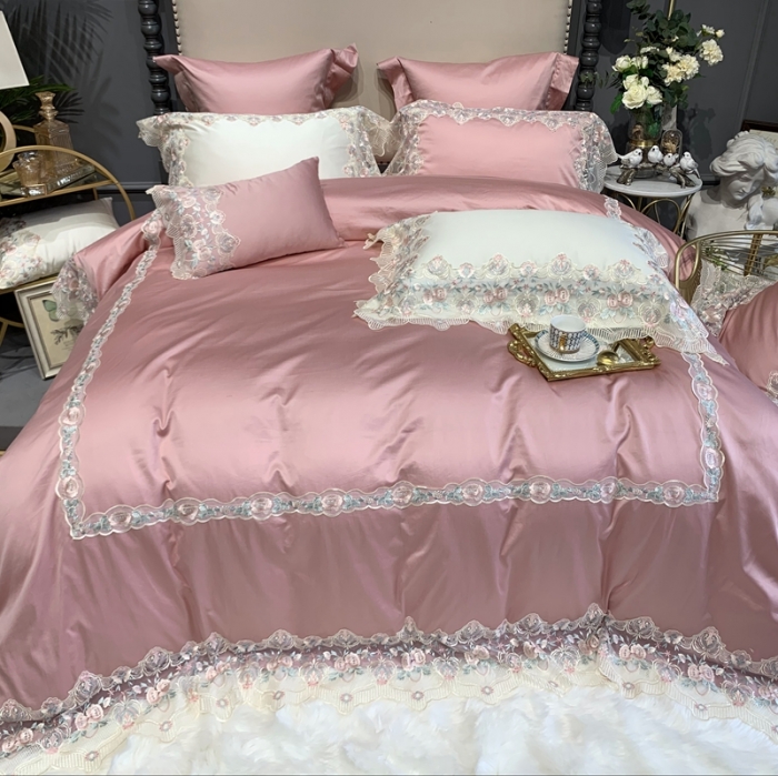 91家纺网 家纺一手货源 找家纺 总 缔缦家纺 2022新款100支长绒棉蕾丝系列四件套-蕊初