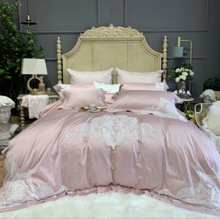 缔缦家纺 2022新款100支长绒棉蕾丝系列四件套-塞拉 裸粉