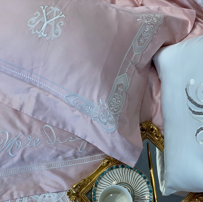 91家纺网 家纺一手货源 找家纺 缔缦家纺 2022新款100支长绒棉蕾丝系列四件套-塞拉 裸粉