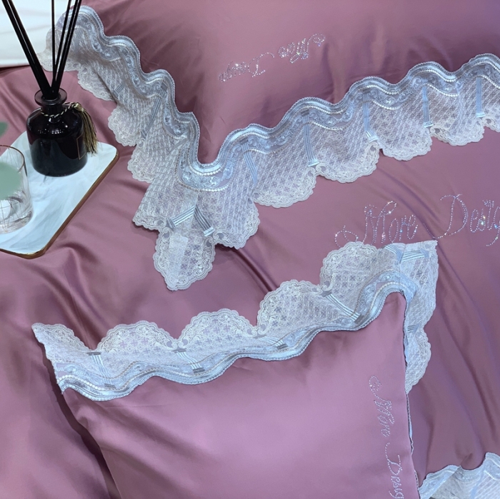 91家纺网 家纺一手货源 找家纺 总缔缦家纺 2022新款100支长绒棉蕾丝系列四件套-奥黛丽