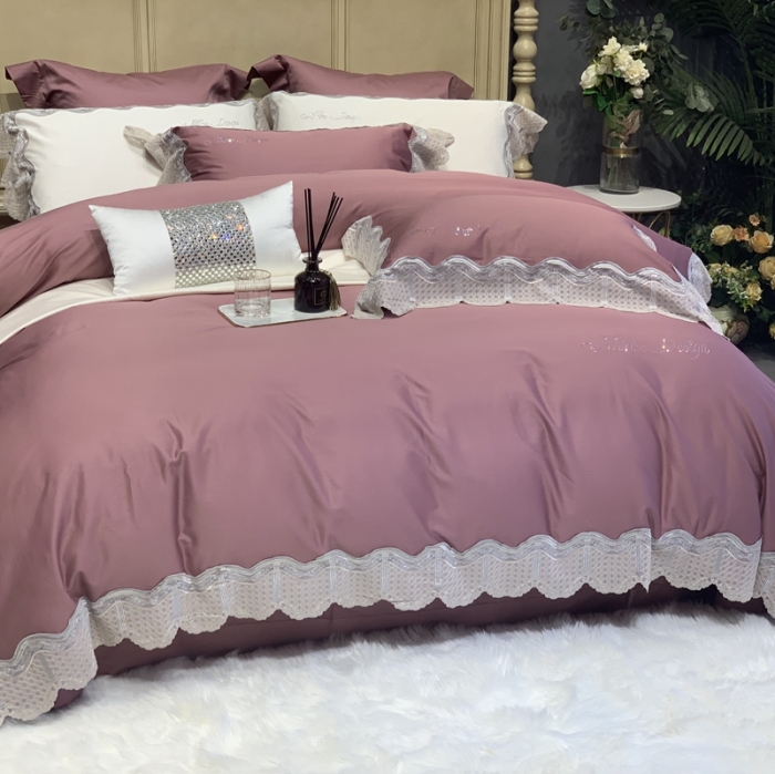 91家纺网 家纺一手货源 找家纺 总缔缦家纺 2022新款100支长绒棉蕾丝系列四件套-奥黛丽