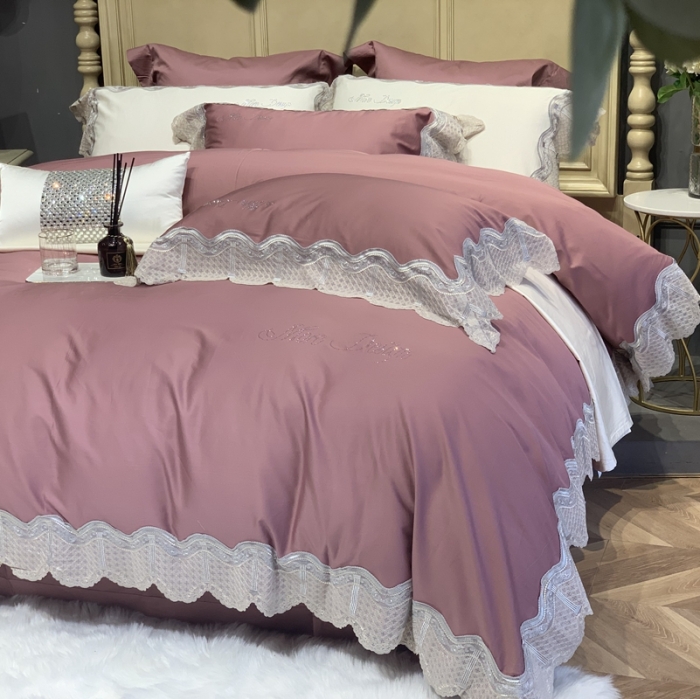 91家纺网 家纺一手货源 找家纺 总缔缦家纺 2022新款100支长绒棉蕾丝系列四件套-奥黛丽