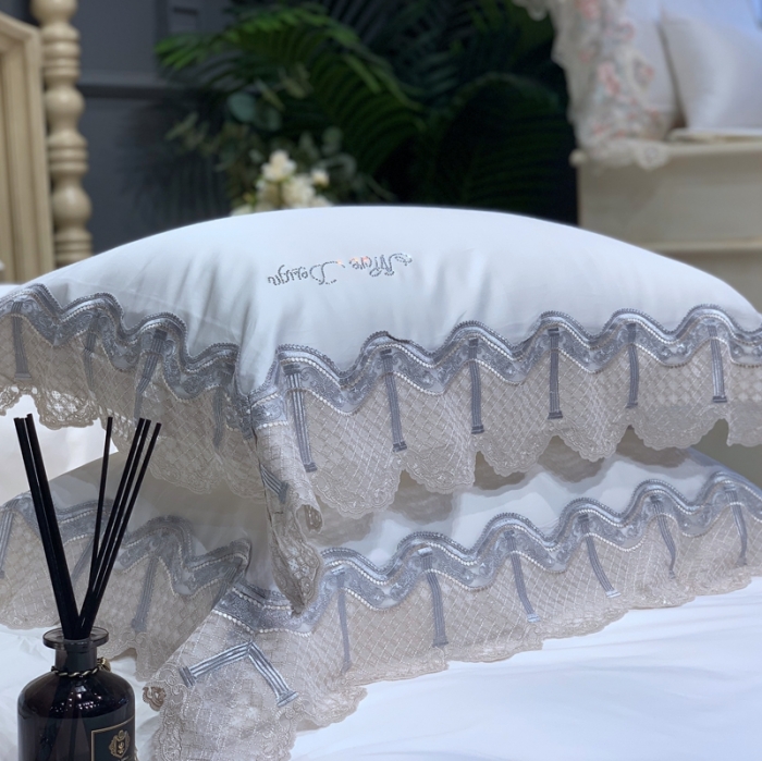 91家纺网 家纺一手货源 找家纺 缔缦家纺 2022新款100支长绒棉蕾丝系列四件套-奥黛丽 贵族白