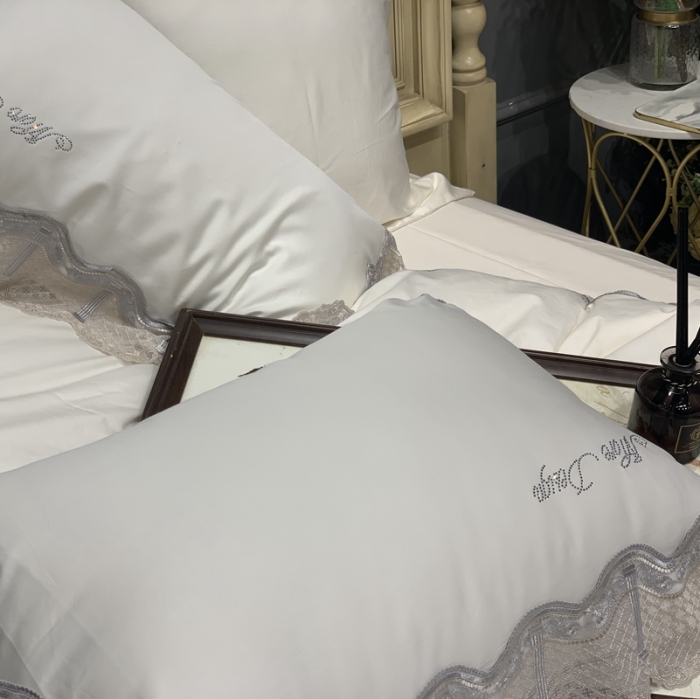 91家纺网 家纺一手货源 找家纺 缔缦家纺 2022新款100支长绒棉蕾丝系列四件套-奥黛丽 贵族白