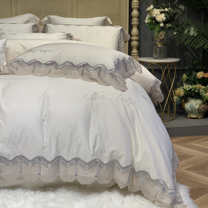 91家纺网 家纺一手货源 找家纺 缔缦家纺 2022新款100支长绒棉蕾丝系列四件套-奥黛丽 贵族白