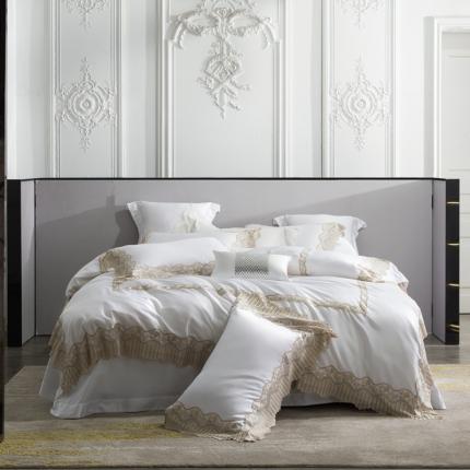 91家纺网 家纺一手货源 找家纺 缔缦家纺 2022新款100支长绒棉蕾丝系列四件套-莫奈 本白