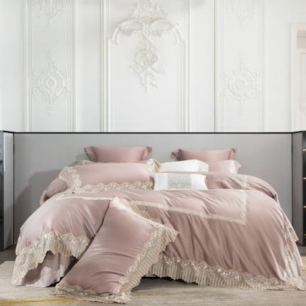 91家纺网 家纺一手货源 找家纺 缔缦家纺 2022新款100支长绒棉蕾丝系列四件套-莫奈 果玉