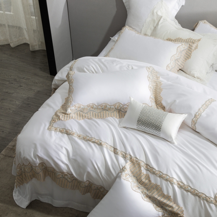 91家纺网 家纺一手货源 找家纺 总 缔缦家纺 2022新款100支长绒棉蕾丝系列四件套-莫奈