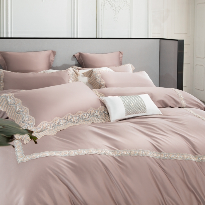 91家纺网 家纺一手货源 找家纺 缔缦家纺 2022新款100支长绒棉蕾丝系列四件套-莫奈 果玉