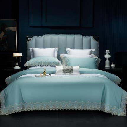 91家纺网 家纺一手货源 找家纺 缔缦家纺 2022新款100支长绒棉蕾丝系列四件套-慕斯 云杉兰