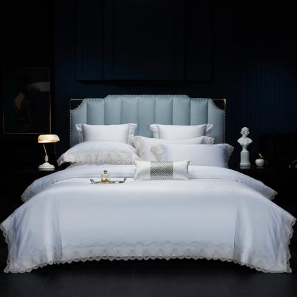 91家纺网 家纺一手货源 找家纺 缔缦家纺 2022新款100支长绒棉蕾丝系列四件套-慕斯 柔白