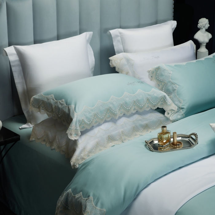 91家纺网 家纺一手货源 找家纺 总 缔缦家纺 2022新款100支长绒棉蕾丝系列四件套-慕斯