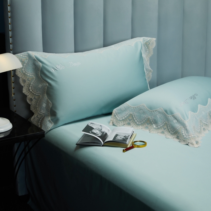 91家纺网 家纺一手货源 找家纺 缔缦家纺 2022新款100支长绒棉蕾丝系列四件套-慕斯 云杉兰