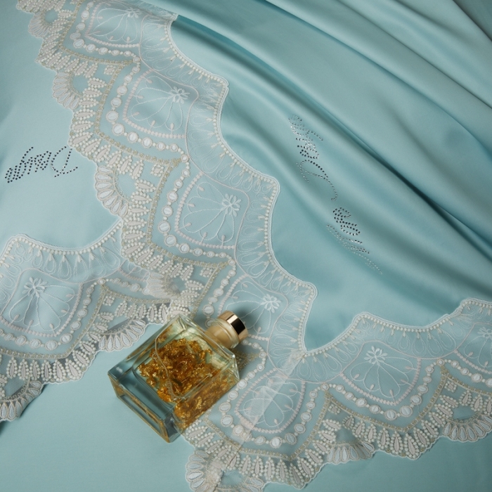 91家纺网 家纺一手货源 找家纺 缔缦家纺 2022新款100支长绒棉蕾丝系列四件套-慕斯 云杉兰