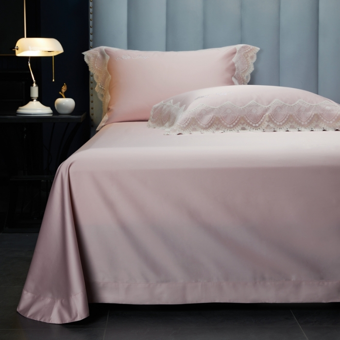 91家纺网 家纺一手货源 找家纺 缔缦家纺 2022新款100支长绒棉蕾丝系列四件套-慕斯 浅果粉