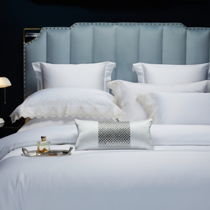 91家纺网 家纺一手货源 找家纺 缔缦家纺 2022新款100支长绒棉蕾丝系列四件套-慕斯 柔白