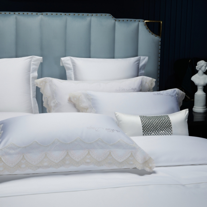 91家纺网 家纺一手货源 找家纺 缔缦家纺 2022新款100支长绒棉蕾丝系列四件套-慕斯 柔白