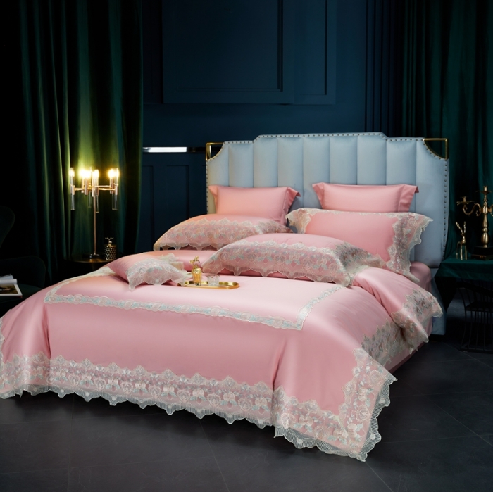 91家纺网 家纺一手货源 找家纺 总 缔缦家纺 2022新款100支长绒棉蕾丝系列四件套-蕊初