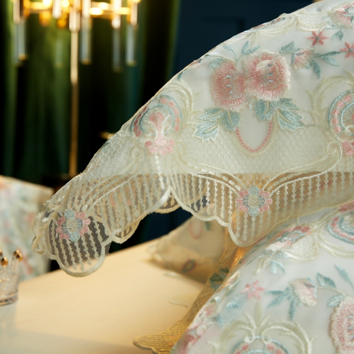 91家纺网 家纺一手货源 找家纺 缔缦家纺 2022新款100支长绒棉蕾丝系列四件套-蕊初 白色