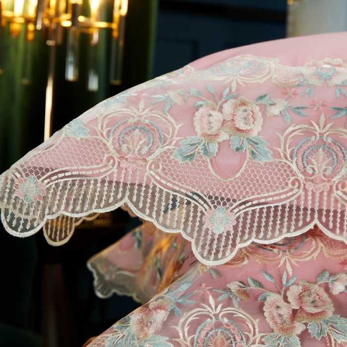 91家纺网 家纺一手货源 找家纺 缔缦家纺 2022新款100支长绒棉蕾丝系列四件套-蕊初 粉色