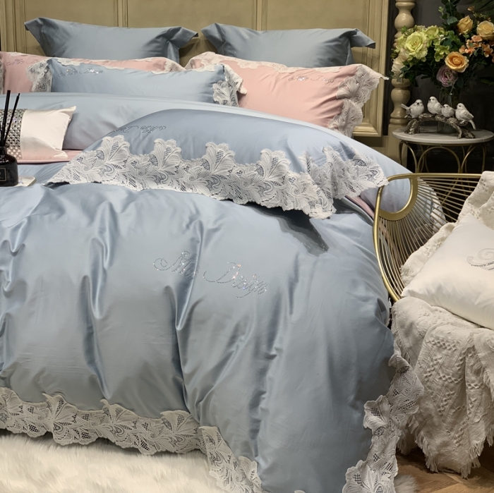 91家纺网 家纺一手货源 找家纺 总 缔缦家纺 2022新款100支长绒棉蕾丝系列四件套-莎桦