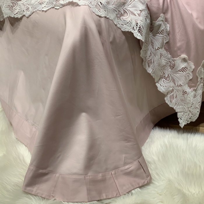 91家纺网 家纺一手货源 找家纺 缔缦家纺 2022新款100支长绒棉蕾丝系列四件套-莎桦 裸粉