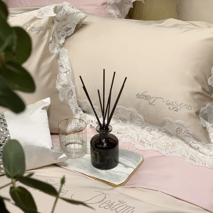 91家纺网 家纺一手货源 找家纺 缔缦家纺 2022新款100支长绒棉蕾丝系列四件套-莎桦 燕麦色