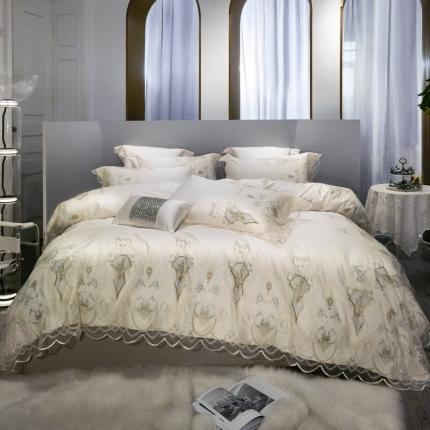 总缔缦家纺 2022新款100支长绒棉蕾丝系列四件套-西西里