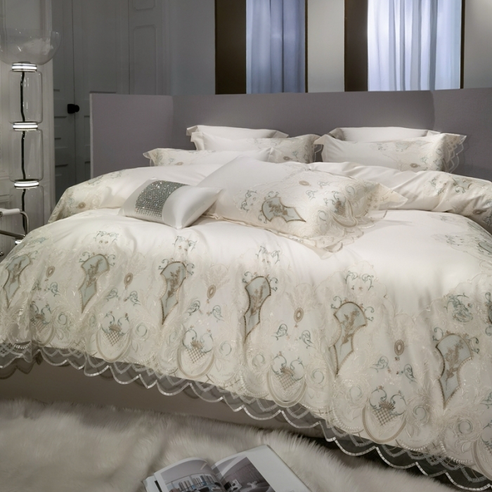91家纺网 家纺一手货源 找家纺 总缔缦家纺 2022新款100支长绒棉蕾丝系列四件套-西西里