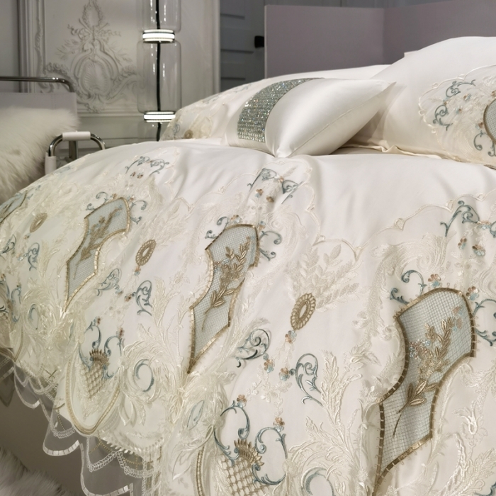 91家纺网 家纺一手货源 找家纺 总缔缦家纺 2022新款100支长绒棉蕾丝系列四件套-西西里