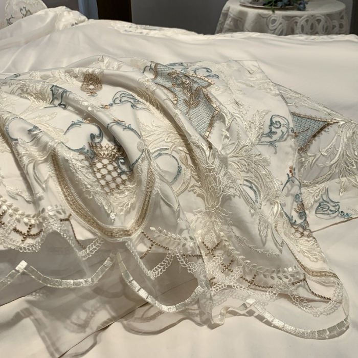 91家纺网 家纺一手货源 找家纺 总缔缦家纺 2022新款100支长绒棉蕾丝系列四件套-西西里