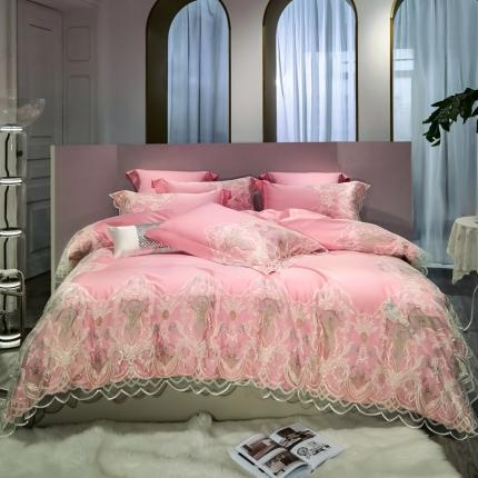 缔缦家纺 2022新款100支长绒棉蕾丝系列四件套-西西里 碧玉粉
