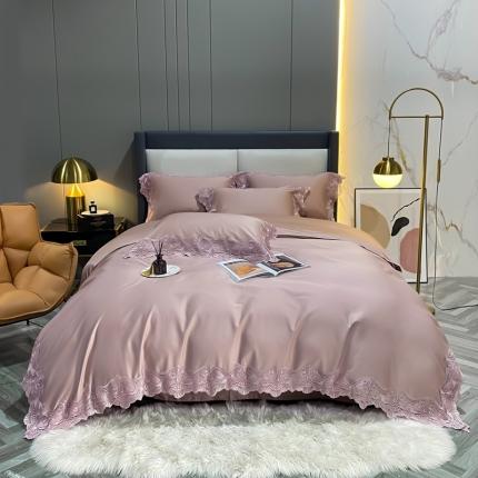 91家纺网 家纺一手货源 找家纺 缔缦家纺 2022新款100支长绒棉蕾丝四件套-夏丽尔公主 豆沙