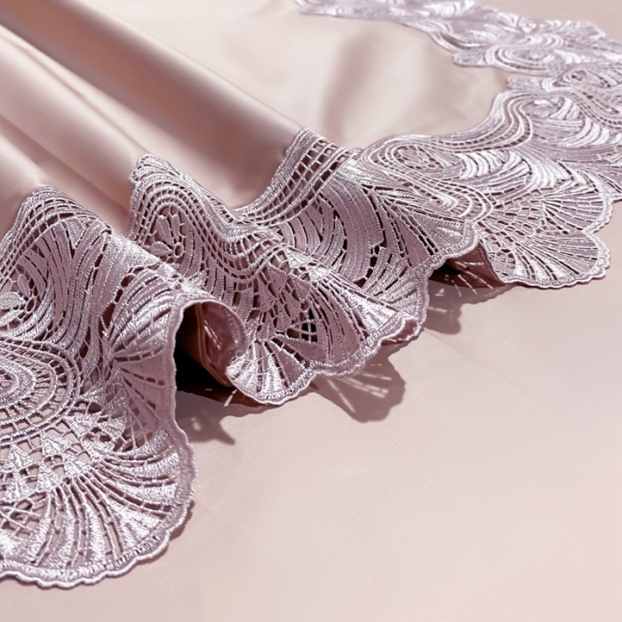 91家纺网 家纺一手货源 找家纺 缔缦家纺 2022新款100支长绒棉蕾丝四件套-夏丽尔公主 豆沙