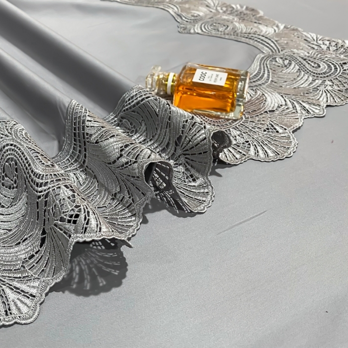 91家纺网 家纺一手货源 找家纺 缔缦家纺 2022新款100支长绒棉蕾丝四件套-夏丽尔公主 银灰