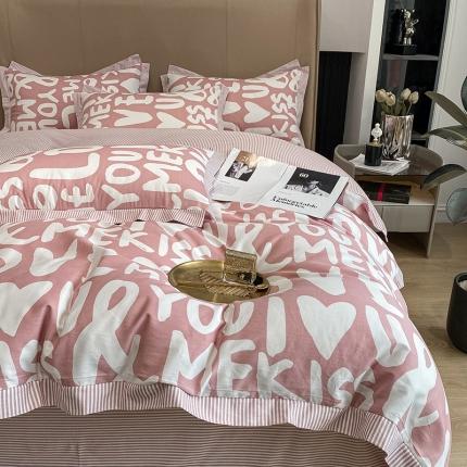 91家纺网 家纺一手货源 找家纺 金奇达家纺 宽边简约生活全棉四件套 花漾时光-粉