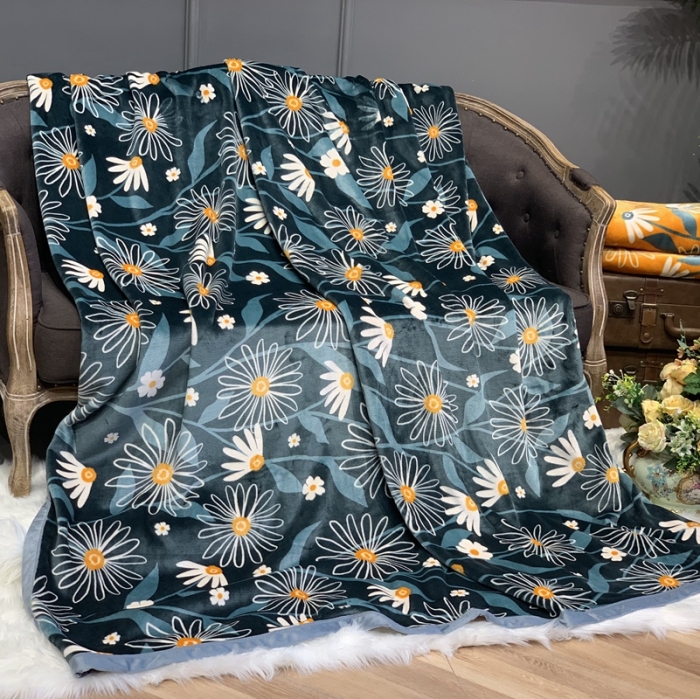 91家纺网 家纺一手货源 找家纺 缔缦家纺 2022新型AB版复合毛毯 小雏菊