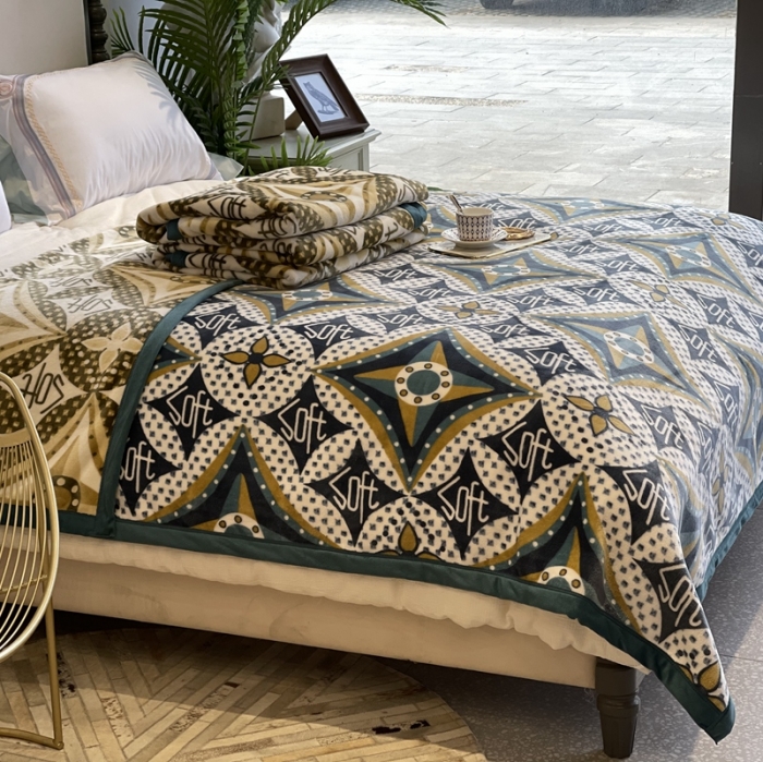 91家纺网 家纺一手货源 找家纺 缔缦家纺 2022新型AB版复合毛毯 格纳