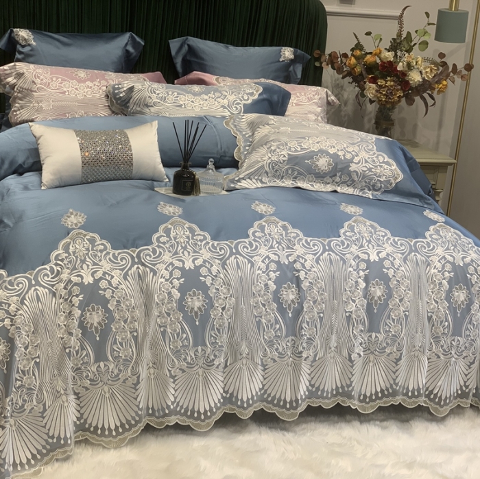 91家纺网 家纺一手货源 找家纺 缔缦家纺 2022新款重磅真丝棉系列四件套-爱丽丝 蓝