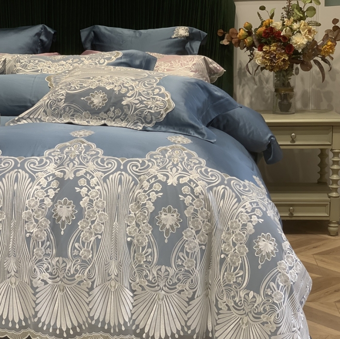 91家纺网 家纺一手货源 找家纺 缔缦家纺 2022新款重磅真丝棉系列四件套-爱丽丝 蓝